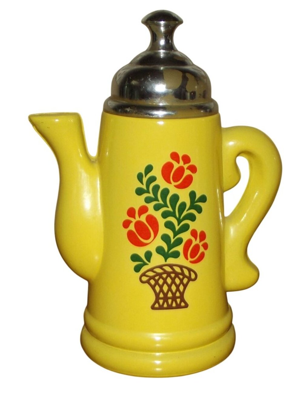 AVON Koffee Klatch Coffee Pot Decanter Pennsylvania Dutch Retro Flowers yellow